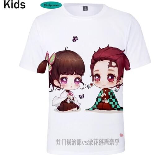 New Listing 3D Demon Slayer Childrens short sleeve T shirt Summer Kids Tees Casual 3D Comic Kimetsu no Yaiba White t-Shirt