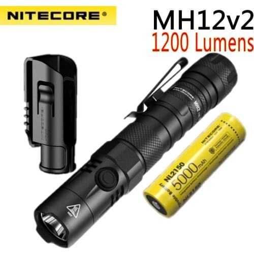 New NITECORE MH12v2 Tactical Flashlight 1200LM CREE XP-L2 V6 LED USB-C Rechargeable Flashlight with 5000mAh Battery for Camping