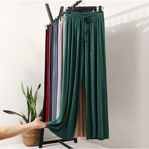 Obrix Light Summer Sweet Comfy Female Pants Long Wide Leg Casual Style Elastic Waist Trousers For Women