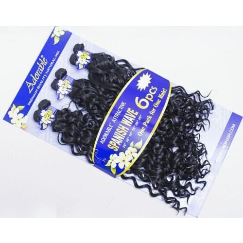 Adorable Synthetic Hair Extension Weave Bundles / SPANISH 6PCS Set / 16-20inch Natural Color Brazilian African American