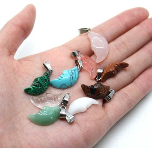 Wholesale Natural Semi-precious Stone Charms Carving Face Moon Pendulums For Jewelry Necklace 12Pcs/Lot Marking Free Shipping