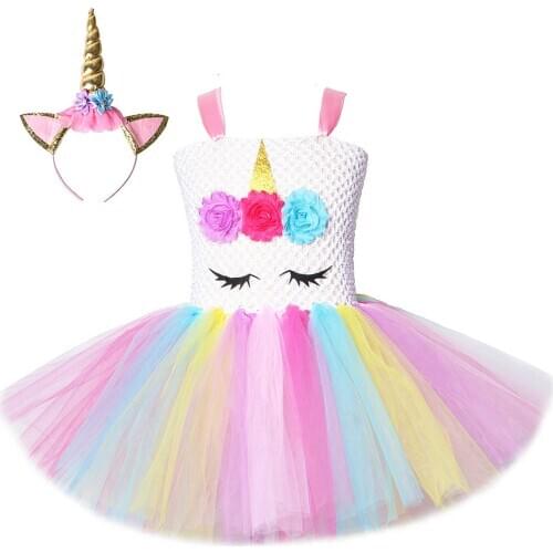 Rainbow Unicorn dresses for Girls Princess Tutu Dress Kids New Year Costume Toddler Birthday Outfit Children Unicorns Clothes