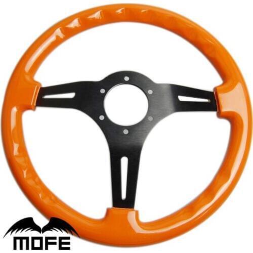 Mofe Racing Real Wood Steering wheel 350mm 3 Black Aluminum Spokes Deep Dish Wooden Steering Wheel