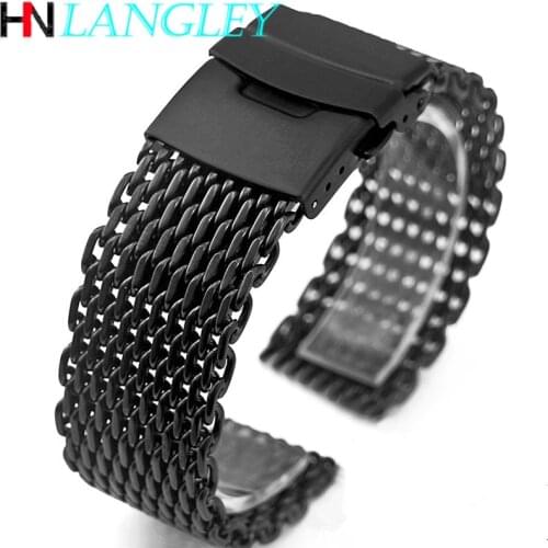 Mesh Steel Watch Band 18/20/22/24 Mm Cool Shark 1.2 Coarse Thick Mesh Woven 304 Stainless Steel Mesh Strap Men Style