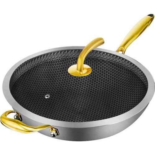 Wok non-stick pan 304 stainless steel less smoke multi-function household cooking pot induction cooker gas for wok mx9121107