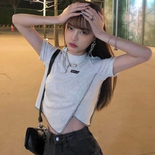 Tops Irregular Design Short-sleeved Blouse Womens Summer New Slim and Thin Short Korean T-shirt