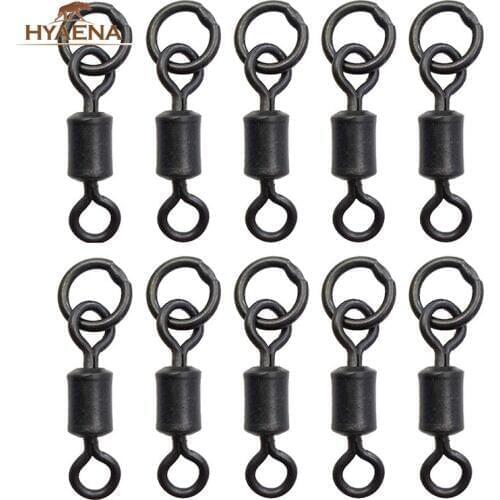 Hyaena 100pcs Fishing Rolling Swivels With Solid Ring Matte Black Carp Rigs Fishing Swivel Connector