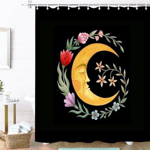 3D Flower Moon Butterfly Bee Shower Curtains Waterproof Mildew Proof Shower Room Curtain With Hooks Decorative Curtain