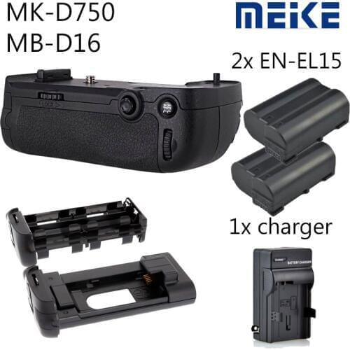 MEIKE MK-D750 Battery Grip Pack Replacement MB-D16 + EN-EL15 Battery + battery charger for Nikon D750 DSLR Camera