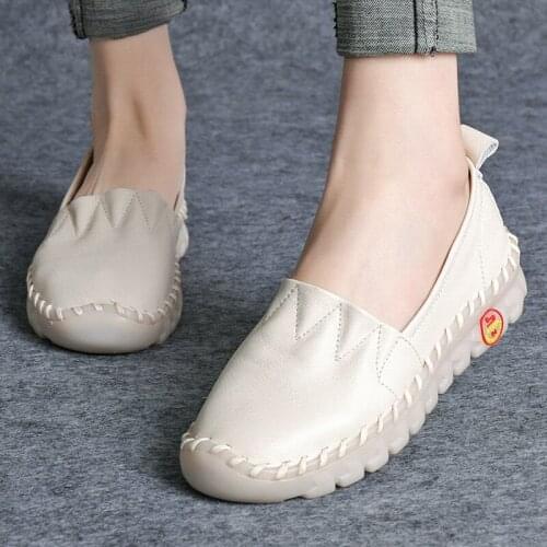 New Summer Spring Manual Genuine Leather Non-slip Women Shose Soft Bottom Ladies Flat Shose Asakuchi Female Single Shoes hy150