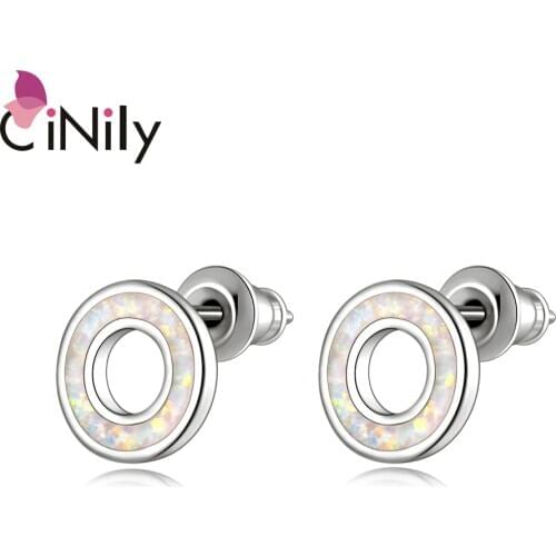 CiNily Letter Shape White Fire Opal 925 Sterling Silver Stud Earrings for Party Gifts Women Girl Fine Jewelry Earring OH4756-57