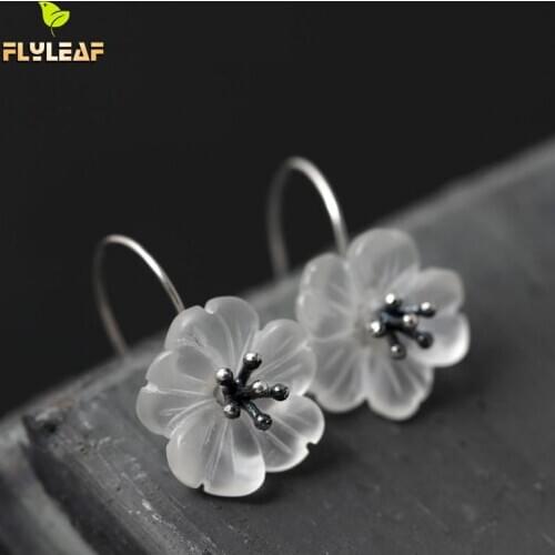 925 Sterling Silver Vintage Style Crystal Flowers Drop Earrings For Women High Quality Elegant Lady Sterling-silver-jewelry