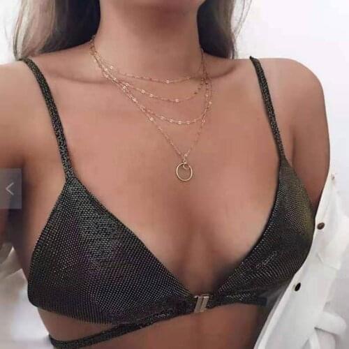 Fashion Personality Womens Necklace Creative Retro Simple Ring Moon Pendant Multi-Layer Clavicle Chain 2021 Trend Party Gift