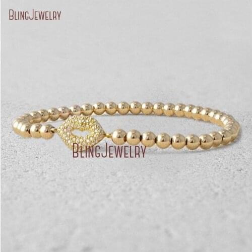 Lip Gold Filled Bracelet Kiss Bracelet Sterling Silver Beads Stretch Stacking Bracelet Boho Chic Gift For Women BM35331
