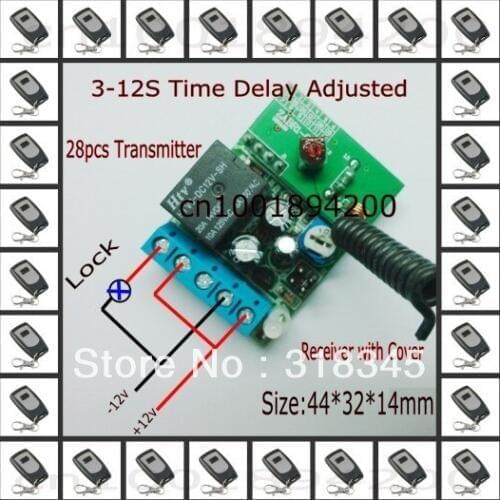 DC12V Electric Control Lock Wireless Control Switch Door Access System Momentary Time Delay 3-12S Adjusted +28pcs Transmitter