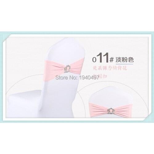 15 x 35CM 100PCS Light Pink Lycra Spandex Chair Back Supplies Wedding Party Sash Band with Crown Buckle Decor