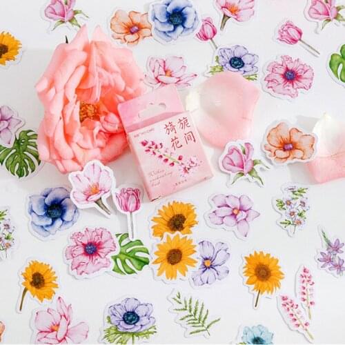 46Pcs/box Cute Cat Boxed Stickers Photo Album Diary Diy Plant Flowersdecoration Stickers Scrapbook Label Stationery Sticker