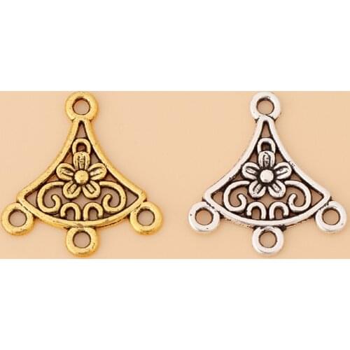 50pcs/Lot Tibetan Silver/Gold Flower Chandelier Connectors Charms Pendants for Earrings Jewelry Making Findings 20x19mm