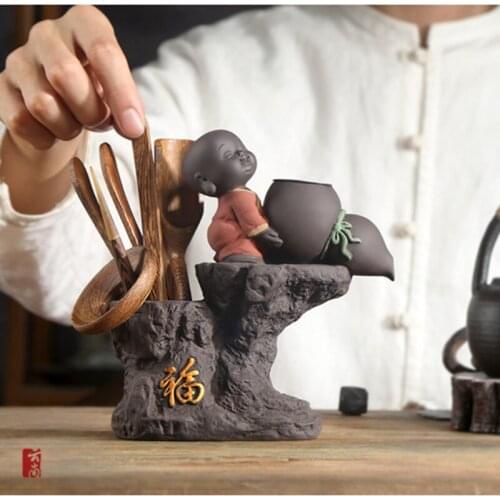 Kung Fu Tea Set Tea Ceremony Little Monk Tea Accessories Set Clip Needle Ceramic Tea Scoop Strainers Six Gentleman