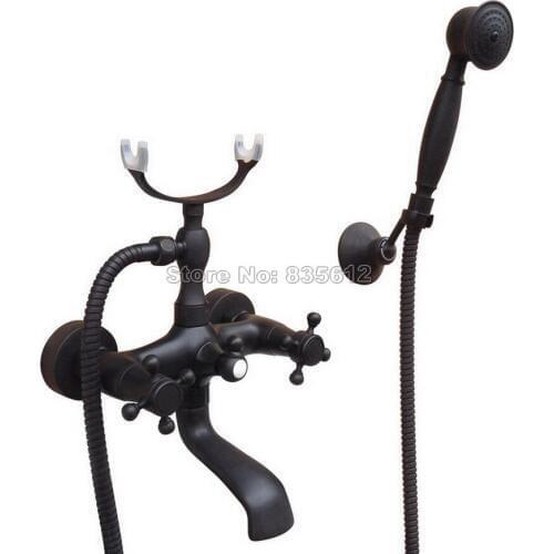 Black Oil Rubbed Bronze Wall Mounted Bathroom Handheld Shower Head Clawfoot Bath Tub Faucet with Dual Handles Mixer Tap Wtf608