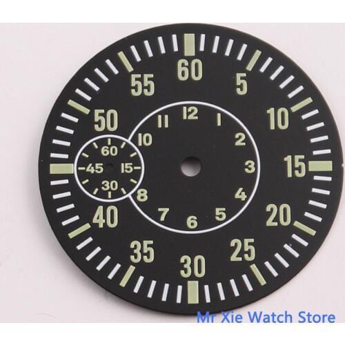 Corgeut 38.9mm Black Sterile Dial Green Luminous Watch Dial fit 6497 st3600 Hand Winding Movement mens Watch Parts