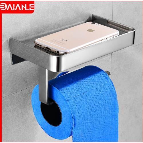 Toilet Paper Holder with Shelf Toilet Roll Paper Holder Stainless Steel Bathroom Shelf Storage Shampoo Holder Shower Caddy Rack
