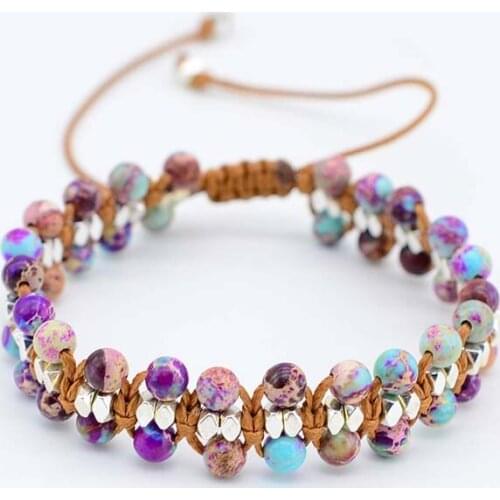 Double Bead Weave Natural Stone Bracelet Emperor Stone Bracelet Handmade Friendship Heal Bracelet Gifts for Lover