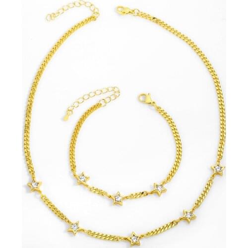 FLOLA Gold Thin Cuban Link Chain Star Necklace For Women Crystal Tennis Necklace Wholesale Jewelery collares de mujer nket78