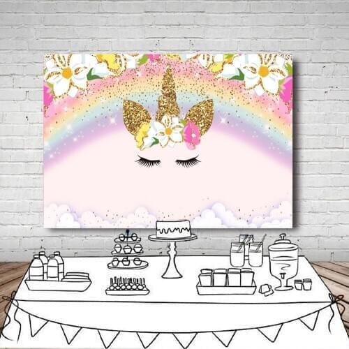 BEIPOTO Unicorn Themed Backdrop for Girls Birthday Party Decor Baby First Birthday Smash Cake Background Photo Portrait Stduio