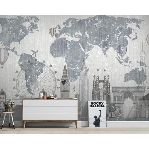 World map city building liberty goddess wallpaper mural papel de parede,living room tv sofa wall bedroom wall papers home decor