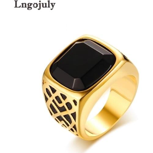 Black Stone Titanium Steel Rings For Men Engagement Wedding Party Ring Gothic Accessoeries Jewelry Gifts