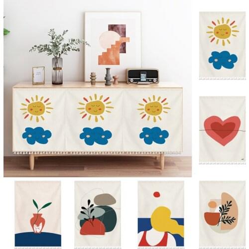 Cartoon Printed Short Curtains Nordic Tassel Cabinet Curtain Half-curtain Washable Dustproof Drapes for Kitchen Bedroom Decor