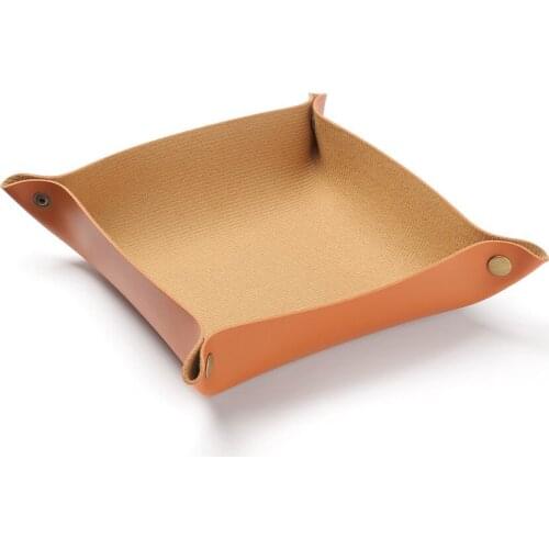 A445 Outdoor camping leather storage box folding storage tray PU leather debris multi-function tray EDC
