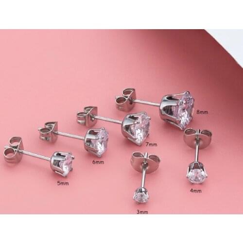 3/4/5/67/8mm AAA Round Stud Earrings 316l Stianless Steel Needle Brief Jewelry For Choose No Allergy