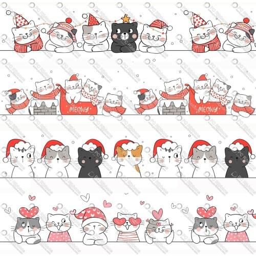1-1/2" Cartoon Christmas Cute Cat Printed Custom Design Ribbons for DIY Crafts Hair Bow 3" Lanyard/Satin /Grosgrain Ribbon CA284