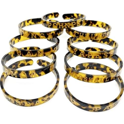 Small Width Tortoise Shell Bracelets Bangles With Gold Flowers And Islands Names