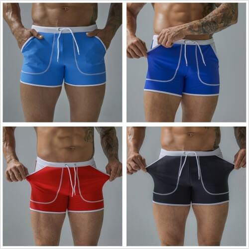 Fashion plus size mens quick-drying boxer swimming shorts solid color beach seaside swimming shorts