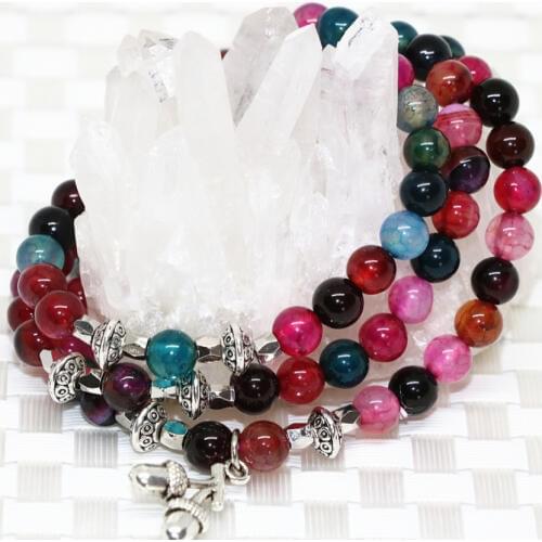 Fashion Bohemia 6mm multilayer bracelet multicolor popcorn agat onyx carnelian round stone beads long strand jewelry B2219
