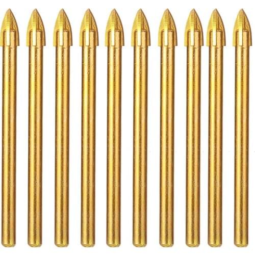 10pcs Ceramic Tile Drill Bit Set Tungsten Carbide Point Bits 4 Cutting Edges Tile Glass Cross Spear Head Drill Bits