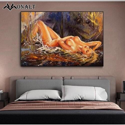 Wall Home Decor Modern Art Painting Golden Abstract Art Sexy Nude Women Oil Painting Canvas Wall Decor Bar Decoration Pictures