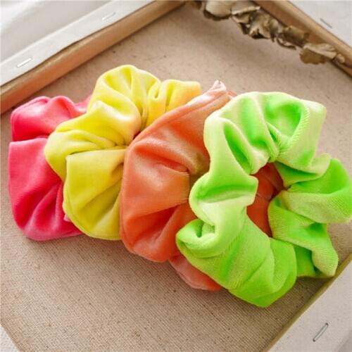 4PCS Hair Accessories Neon Scrunchies Elastic Hair Ties Colorful Ponytail Holders Pink Green Orange Candy Color Bright Hair Rope