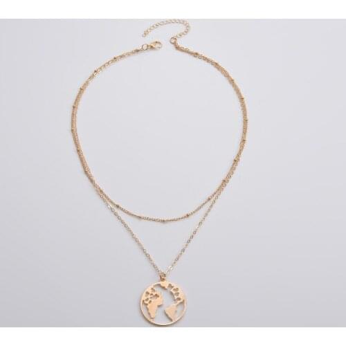 2021 new geometric world map alloy pendant necklace fashion women travel souvenir necklace clavicle chain