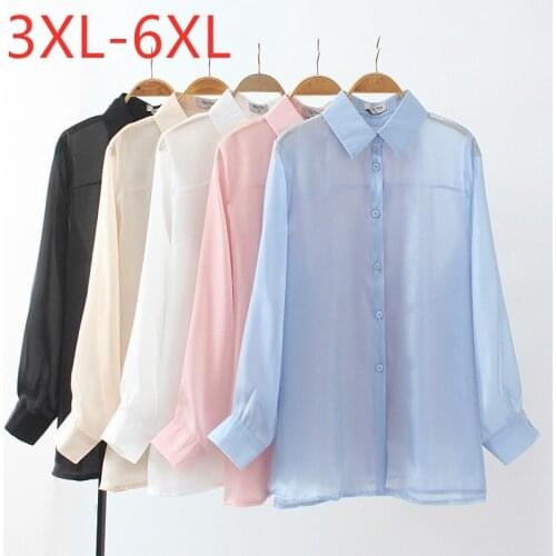 New 2021 Ladies Summer Plus Size Tops For Women Large Long Sleeve Loose Casual Blue Pink Thin Sunscreen Shirt 3XL 4XL 5XL 6XL