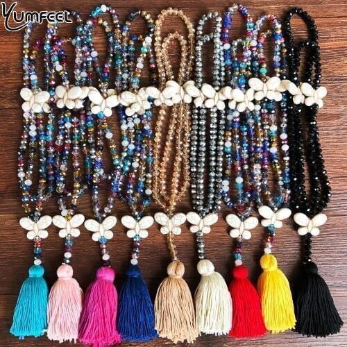 Yumfeel Brand New Crystal Tassel Butterfly Pendants Necklace Women Handmade 9 Colors Long Necklace Jewelry Gifts