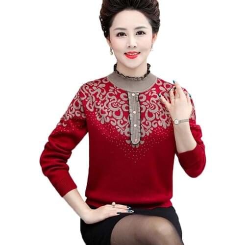 New Middle-aged Women Winter Sweaters Pullovers Plus Size Thickened Warm Bottoming Shirt Knitwear Sweater Mother Clothes Tops