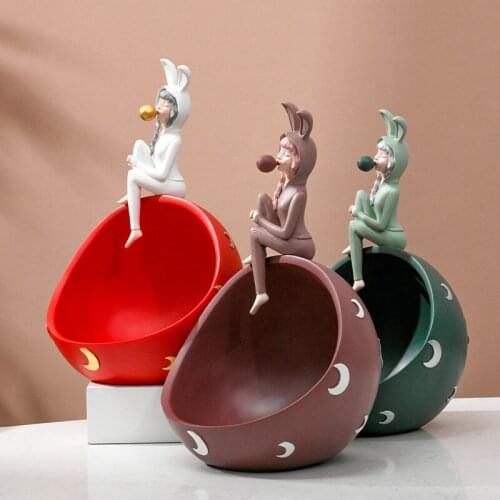 Girl Ornament Fruit Candy Snack Sundries Strorage Organzier Statue Home Office Shop Cafe Desktop Decoration Sculpture Gift Craft