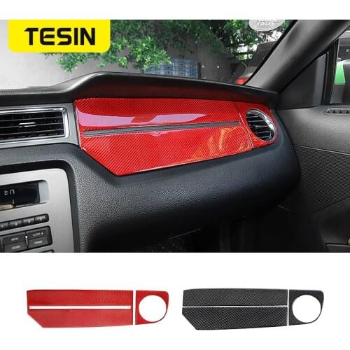 TESIN Carbon Fiber Car Copilot Dashboard Panel Air Outlet Vent Decoration Stickers for Ford Mustang 2009-2013 Inner Accessories