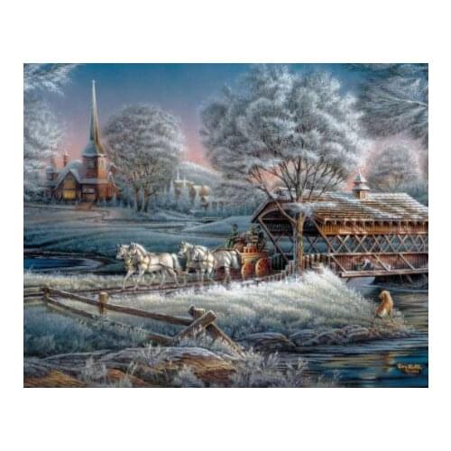 Scenery Winter, Coachman Cross Stitch Kits 14CT Unprinted For Embroidered Handmade Arts Set Wall Home Decor Handmade