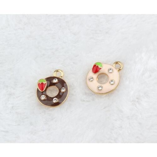 Crystal Coffee Pink Donuts Pendant Food Gold Korean Charms Elegant DIY Accessories For Handmade Women Jewelry Necklace Bracelets