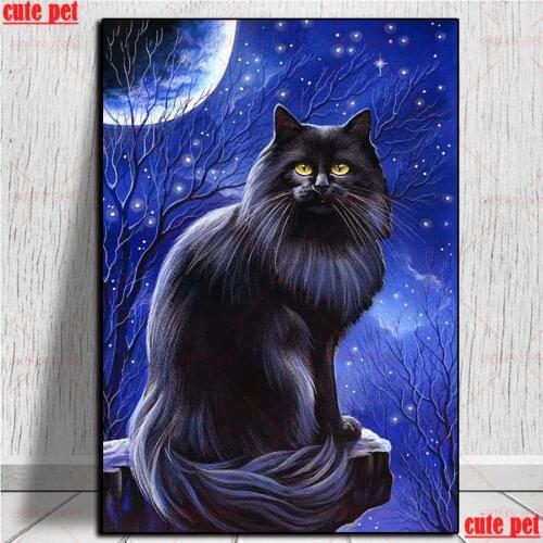 Full Square Drill Black cat under the moon night Mosaic Diamond Painting Cross Stitch DIY artwork 5D Embroidery decor puzzle